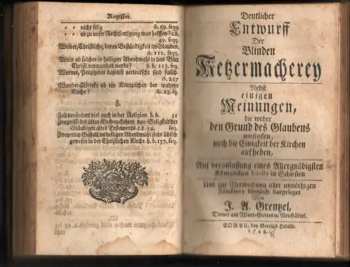 Carpsov; Hoë von Hoënegg; Grentzel: Sammelband mit 3 Publikationen. 1. Johann Benedict Carpzov (1691): Titelblatt fehlt; 2: Matthias Hoe on Hoenegg: Christliches und in Gottes.. 