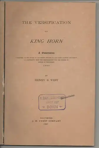 West, Henry S: The versification of King Horn. Dissertation. 
