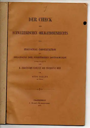 Zoller, Otto: Der Check des schweizerischen Obligationenrechts. Dissertation. 