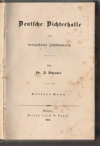 Schenckel, J: Deutsche Dichterhalle des neunzehnten Jahrhunderts. Dritter Band. 