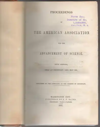 Proceedings of the American Association for the Advancement of Science, 5. meeting, held at Cincinnati, Ohio, May 1851. 