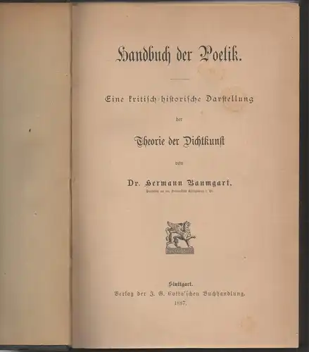 Baumgart, Hermann: Handbuch der Poetik : eine kritisch-historische Darstellung der Theorie der Dichtkunst. 