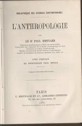 Topinard, Paul: L'Anthropologie. 