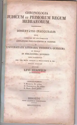Herzfeld, Levi: aus Ellrich: Chronologia iudicum et primorum regum Hebraeorum. Dissertation. 