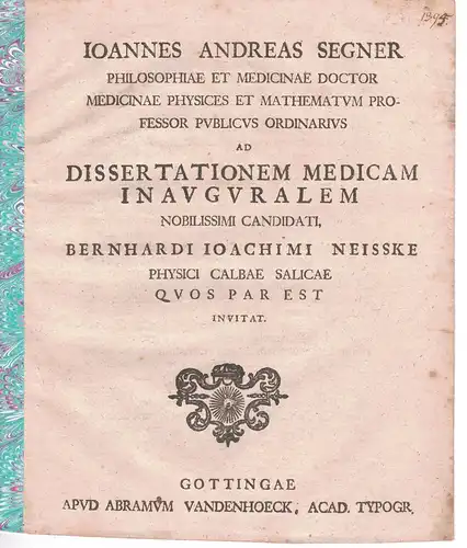 Segner, Johann Andreas: Promotionsankündigung von Bernhard Joachim Neisske. 