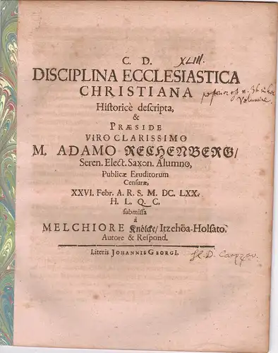 Knölcke, Melchior: aus Itzehoe: Philosophische Disputation. Disciplina ecclesiastica christiana, historice descripta. 