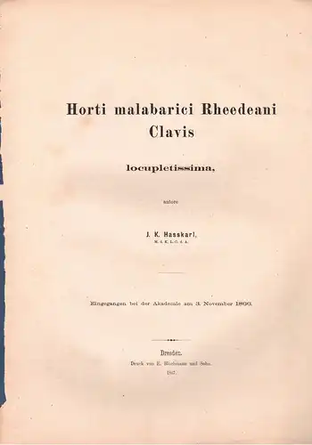 Hasskarl, Justus Karl: Horti malabarici Rheedeani clavis locupletissma. 