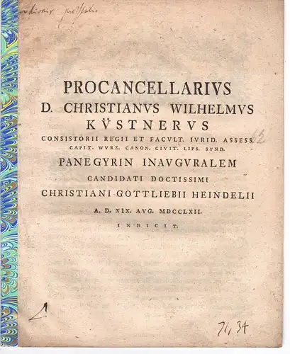 Küstner, Christian Wilhelm: Promotionsankündigung von Christian Gottlieb Heindel aus Ricobach. 