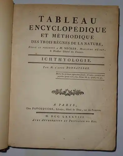 Bonnaterre, Pierre Joseph: Tableau encyclopédique et méthodique des trois règnes de la nature: Ichthyologie. 