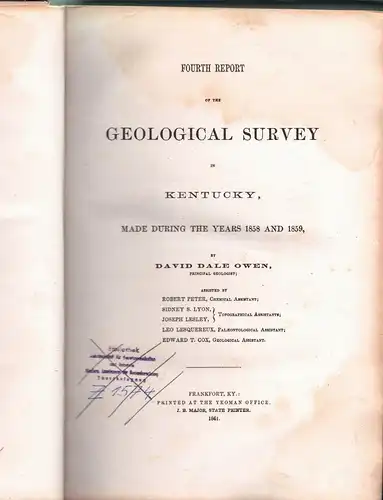 Owen, David Dale: Fourth Report of the Geological Survey of Kentucky, made during the Years 1858 and 1859. 