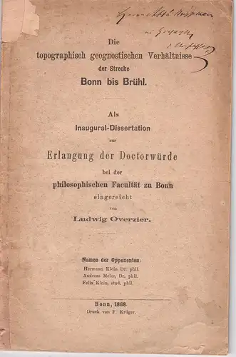 Overzier, Ludwig: Die topographisch geognostischen Verhältnisse der Strecke Bonn bis Brühl. Dissertation. 