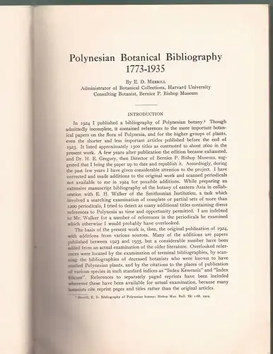 Merrill, Elmer Drew: Polynesian botanical bibliography : 1773 - 1935. Bernice P. Bishop Museum 144. 