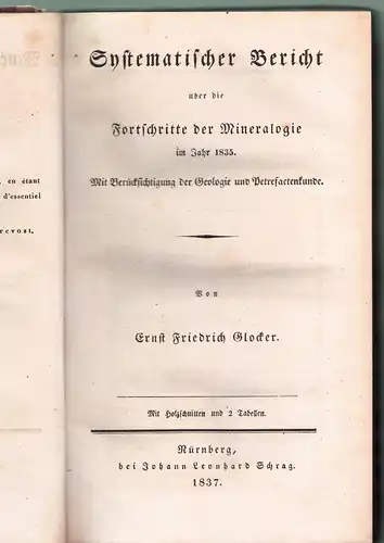 Glocker, Ernst Friedrich: Systematischer Bericht über die Fortschritte der Mineralogie in den Jahren 1835. Mineralogische Jahreshefte 5. 