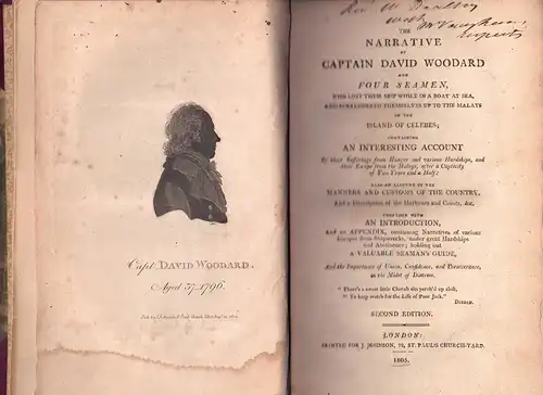 Woodard, David: The narrative of Captain David Woodard and four seamen, who lost their ship while in a boat at sea, and surrendered themselves up to the Malays in the Island of Celebes : containing an interesting account of their sufferings from hunger an