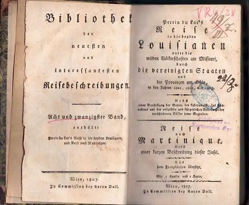 Perrin du Lac, François Marie; Romanet, Joseph: Reise in die beyden Louisianen unter die wilden Völkerschaften am Missouri, durch die Vereinigten Staaten und die Provinzen.. 