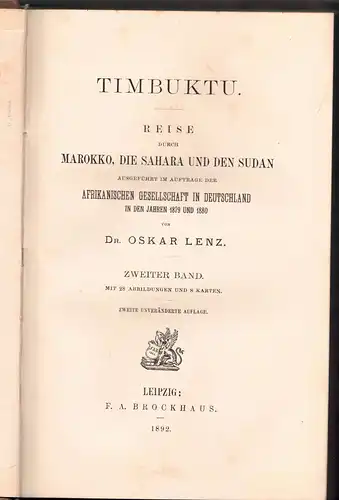 Lenz, Oskar: Timbuktu : Reise durch Marokko, die Sahara und den Sudan. Bd. 2. 2., unveränd. Aufl. 