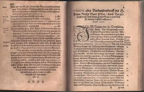 Folgen die Statvta vnd Concordata der H. Freyen Reichs Statt Cölln: durch Burgermeister und Raht, mit raht aller Räthen unnd 44. sampt Gräff unnd Scheffen.. 