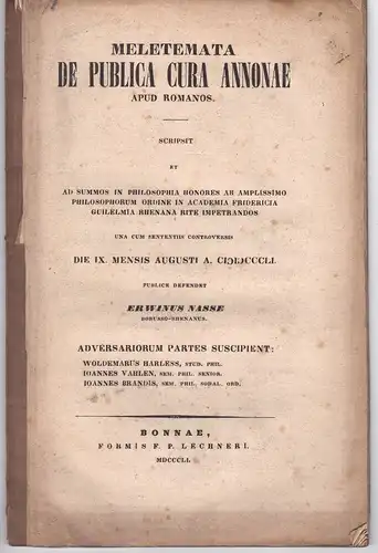 Nasse, Erwin: Meletemata de publica cura annonae apud Romanos. Dissertation. 
