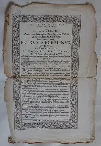 Zwinger, Theoder: Theses mathematicae miscellaneae. 