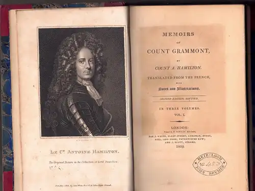 Hamilton, Antony: Memoirs of count Crammont. 2. ed. Vol. 1-3 (complete). 