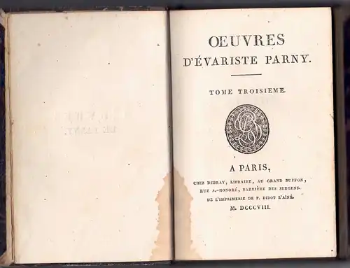 Parny, Évariste: Oeuvres. Tom. 3. 