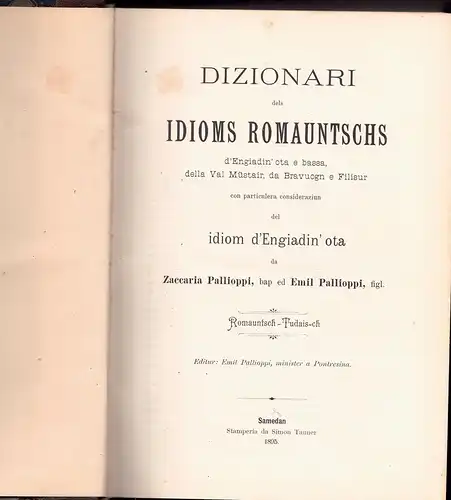 Pallioppi, Zaccaria ; Pallioppi, Emil: Dizionari dels idioms romauntschs. 