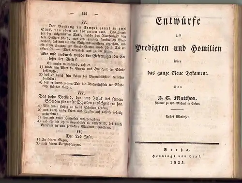 Koch, J. M.; Matthes, J. G: Entwürfe zu Predigten und Homilien über das ganze Neue Testament. 4 Bändchen in 1. 