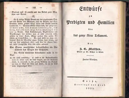 Koch, J. M.; Matthes, J. G: Entwürfe zu Predigten und Homilien über das ganze Neue Testament. 4 Bändchen in 1. 