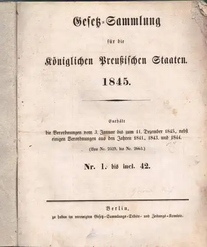 Gesetzsammlung für die Königlich-Preußischen Staaten 1845. 