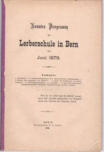 Neuntes Programm der Lerberschule in Bern auf Juni 1879. 