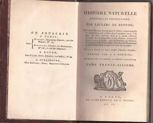 Buffon, Georges Louis Le Clerc de: Histoire naturelle, générale et particulière, vol. 35+36: Des singes (2 Bände). 