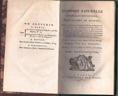 Buffon, Georges Louis Le Clerc de: Histoire naturelle, générale et particulière, vol. 35+36: Des singes (2 Bände). 