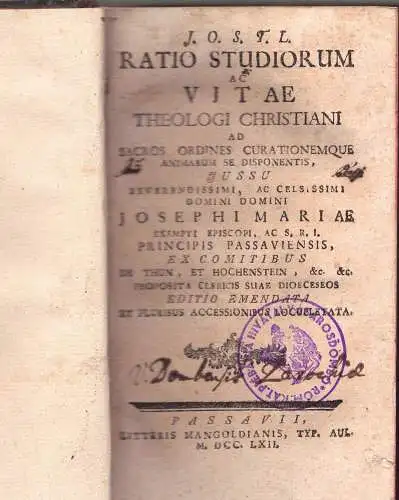 de Thun, de Hochenstein, Joseph Maria: Ratio Studiorum ac vitae Theologi Christiani. 