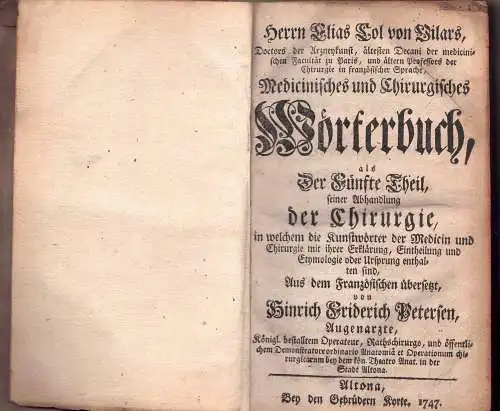 Col de Villars, Élie: Medicinisches und Chirurgisches Wörterbuch. Abhandlung der Chirurgie Th. 5. 