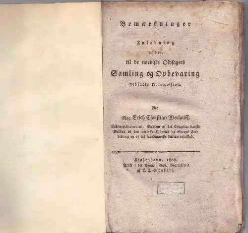 Werlauff, Erich Christian: Bemaerkninger i Anledning af den, til de nordiske Oldsagers Samling og Opbevaring nedsatte Comission. 