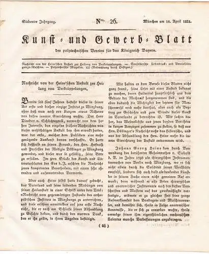 Nachricht von der Heine'schen Anstalt zur Heilung von Verkrüppelungen (Kunst- und Gewerbeblatt). Sonderdruck aus: Kunst- und Gewerbeblatt 7, Nr. 26. 