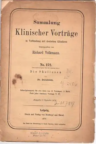 Dornblüth, Friedrich: Die Skoliosen. Sammlung Klinischer Vorträge 172. 