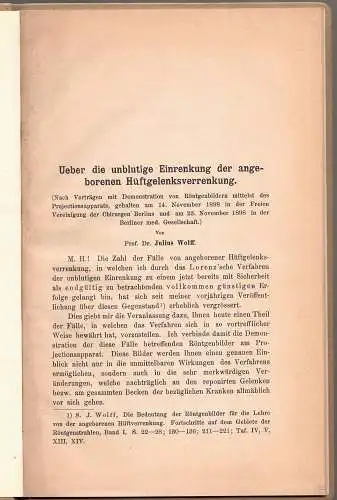 Wolff, Julis: Ueber die unblutige Einrenkung der angeborenen Hüftgelenksverrenkung. 