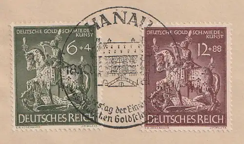 Deutsches Reich, Michel Nr. 860 - 861 (Goldschmiedekunst) auf Briefstück.