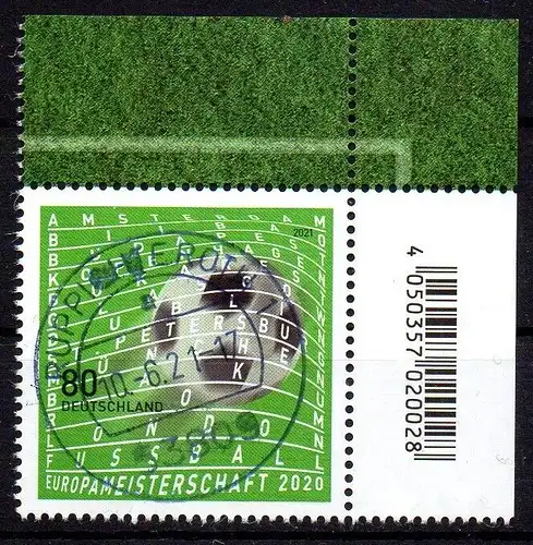 Deutschland 2021, MiNr. 3611 Fußball - Europameisterschaft FDC Ortsstempel.