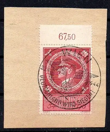 D. R., Michel Nr. 887 mit Randstück oben, Stempel Wien 20.4.1944 auf Briefstück.