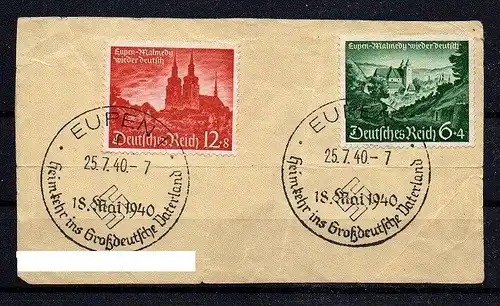D.R, Briefstück Michel Nr. 748 - 749 mit SST EUPEN ( Erstagsstempel 25. 7.1940).