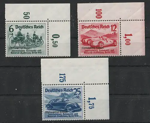 Deutsches Reich, Mi. Nr. 695-697 postfrischer Eckrandsatz, geprüft Schlegel BPP.