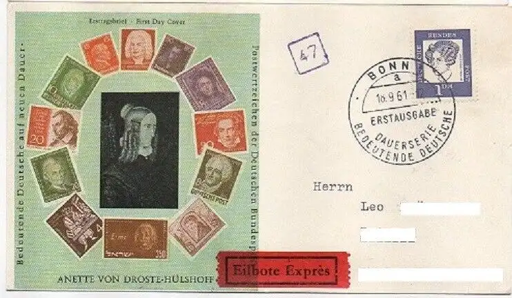 BRD FDC 1 DM, Bedeutende  Deutsche (BRD Mi. Nr. 361 y).