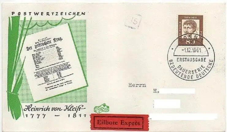 BRD FDC 80 Pf., Bedeutende Deutsche (BRD Mi. Nr. 359 y ).