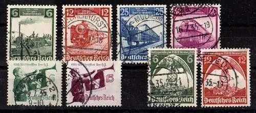 Deutsches Reich, kleines Konvolut Michel Nr. 580 - 587 gestempelt.
