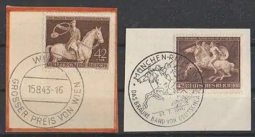 Deutsches Reich, Michel Nr. 780 + 854 gestempelt auf Briefstücke.