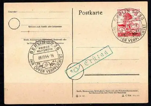 Deutsches Reich, Michel Nr. 906 auf Postkarte mit FDC Stempel.