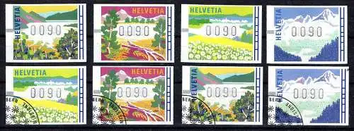 Schweiz, Mi. Nr. 7-10 Automatenmarken 1996 postfrisch, gestempelt + FDC Brief.