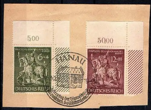 Deutsches Reich, Michel Nr. 860-861 Eckrand oben rechts auf Briefstück.